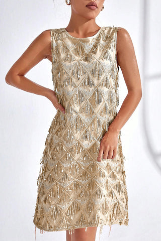 Sequin Fringe Sleeveless Shift Casual Dress