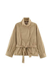 Stand-Collar Tie-Waist Suede Coat