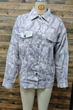 Abstract Print Contrast Collar Button-Up Jacket