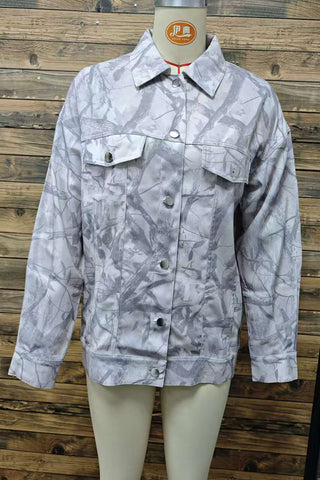 Abstract Print Contrast Collar Button-Up Jacket