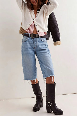 Contrast Trim Ribbed Button-Front Cardigan