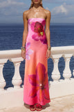 Strapless Maxi Floral Vacation Dress