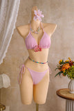 Floral Halter Ruffled Wrap Bikini Set