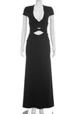 Cutout Deep V Cap Sleeve Maxi Dress