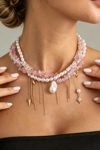 Dangle Pearl and Stone Choker Necklace