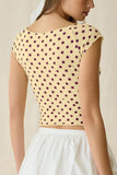 Polka Dot Cap Sleeve Boat Neck Crop Top