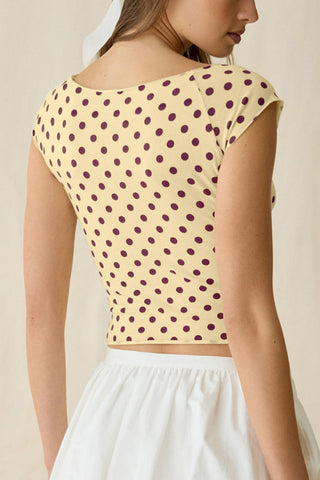 Polka Dot Cap Sleeve Boat Neck Crop Top