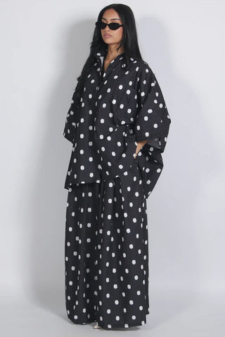 Polka Dot Button-Up Wide Leg Pants Set
