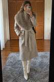 Faux Fur Collar Tie-Waist Midi Coat