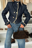 Contrast Trim Mock Neck Double-Breasted Jacket