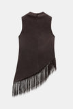 Satin Mock Neck Fringe Tank