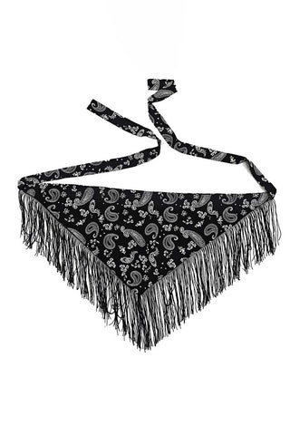 Paisley Print Fringe Tie Waist Wrap