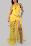 Lace Halter Cutout Maxi Dress
