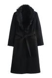 Faux Fur Collar Tie-Waist Midi Coat