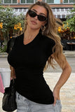 Side-Slit Cropped Crew Neck Tee