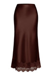 Lace Hem Satin Slip Midi Skirt