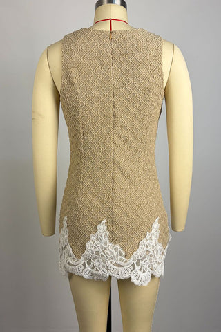 Textured Lace Trim Mini Dress
