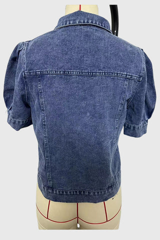 Puff Sleeve Crop Denim Jacket