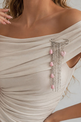 Heart Charm Tassel Safety Pin Brooch