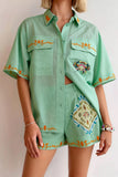 Patterned Shirt and Shorts Set