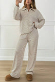 Striped Long Sleeve Collared Loungewear Set