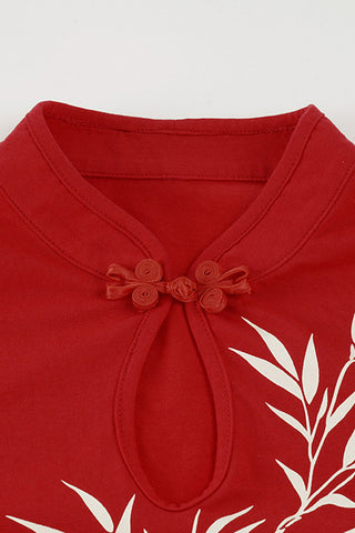 Bamboo Print Keyhole Tank Top