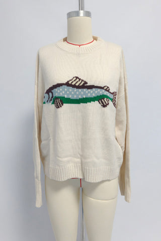 Graphic Intarsia Crew Neck Knit Sweater