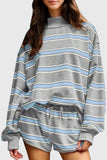 Striped Mock Neck Long Sleeve Short Set