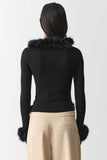 Faux Fur Trim V-Neck Crop Top