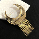Crescent Rhinestone Chain Tassel Brooch