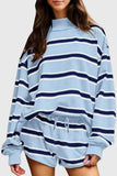 Striped Mock Neck Long Sleeve Short Set