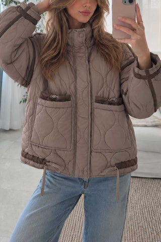 Quilted Stand-Collar Zip Front Jacket