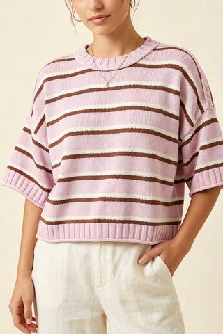 Striped Crew Neck Drop Shoulder Sweater