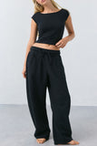 Polka Dot Cap Sleeve Boat Neck Crop Top