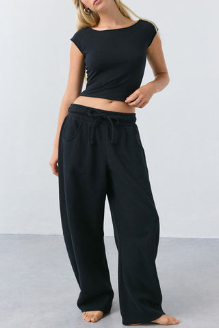 Polka Dot Cap Sleeve Boat Neck Crop Top
