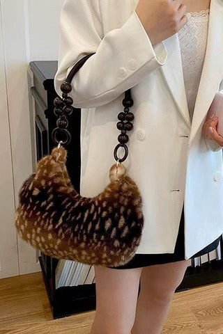 Faux Fur Spotted Bag with Beaded Handle