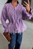 Pearl Knit Cardigan with Tulle Hem