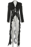 Tie-Front Sheer Panel High-Low Blazer