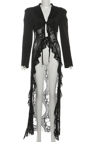 Tie-Front Sheer Panel High-Low Blazer