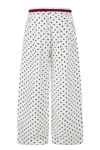 Polka Dot Drawstring Wide-Leg Casual Pants