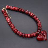 Heart-Pendant Beaded Necklace