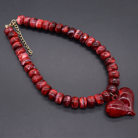Heart-Pendant Beaded Necklace