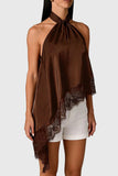 Lace Trim Asymmetric Halter Tank