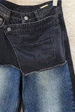 Two-Tone Patchwork Wide-Leg Baggy Jeans