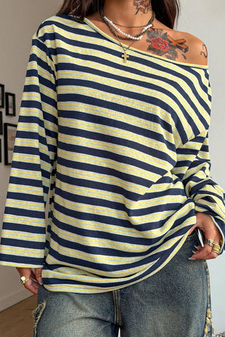 Striped Boat-Neck Long-Sleeve Top