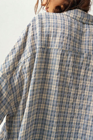 Plaid Smocked Pocket Long Sleeve Shirt