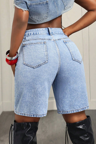 Asymmetrical Hem Denim Shorts