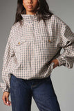 Plaid Mock Neck Zip-Up Jacket