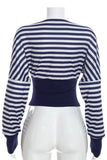 Striped Wrap V-Neck Long Sleeve Crop Blouse