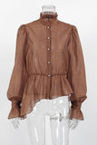 Ruffle Hem Button-Up Blouse